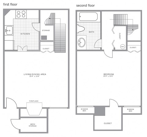 A diagram of a two-story house with labeled rooms.